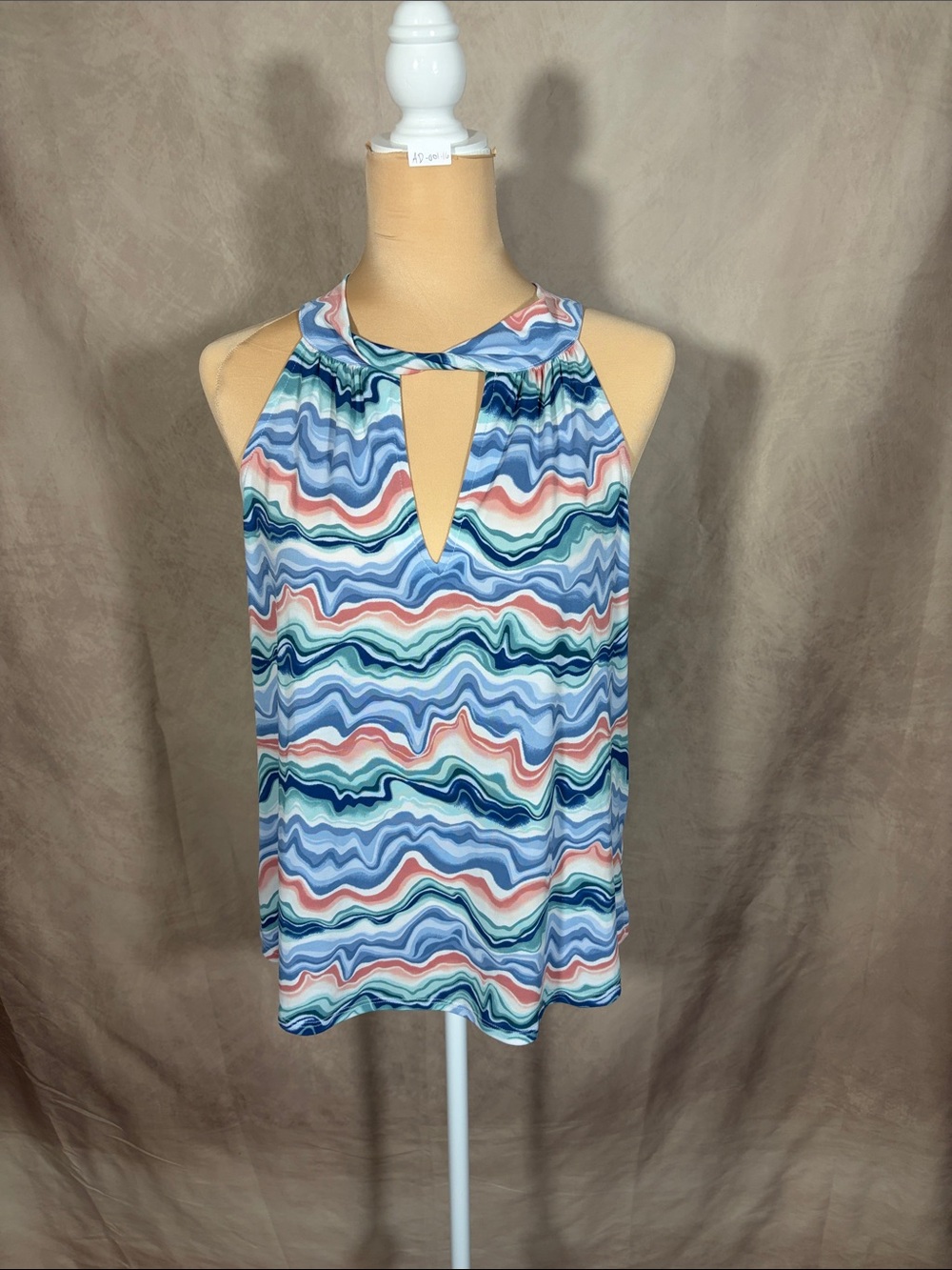 Veronica M Wave-Print Keyhole Halter Camisole in Blue, Pink and Green
